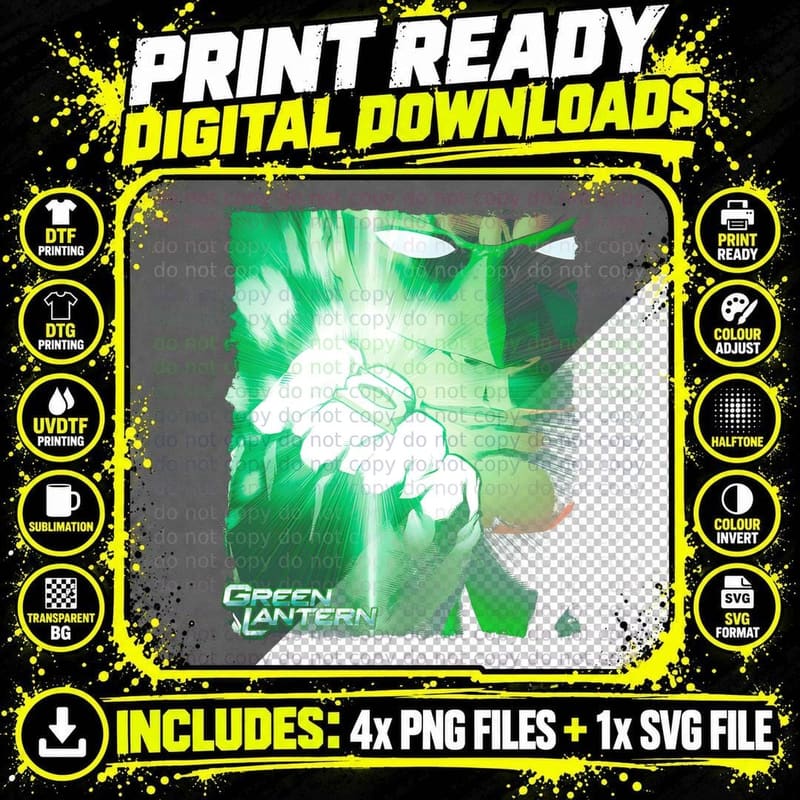 Green Lantern Glow Bright Energy Power Glowing Shield Png SVG Digital Bundle