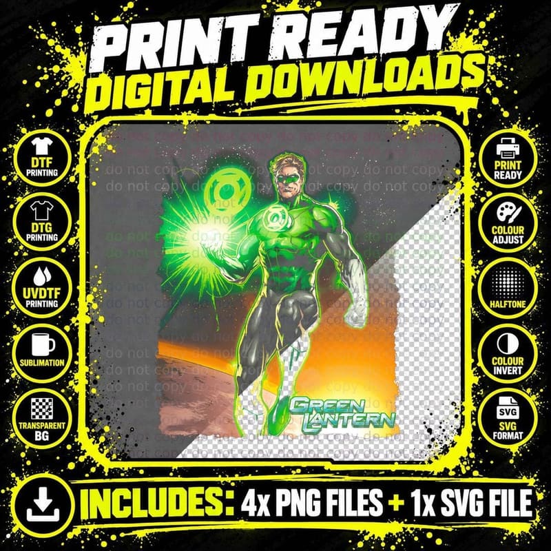 Green Lantern Glowing Energy Superhero Character Power Png SVG Digital Bundle