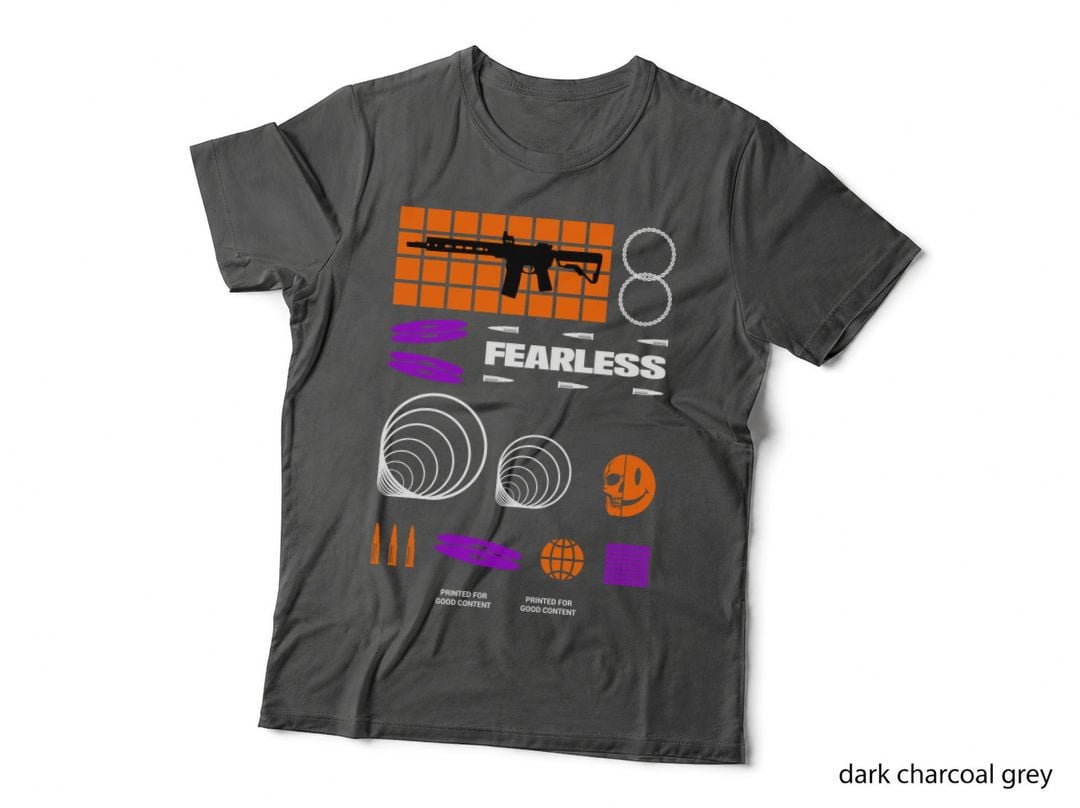 Gun Silhouette Fearless Printed for Good Content Rifle Orange Grid T-Shirt