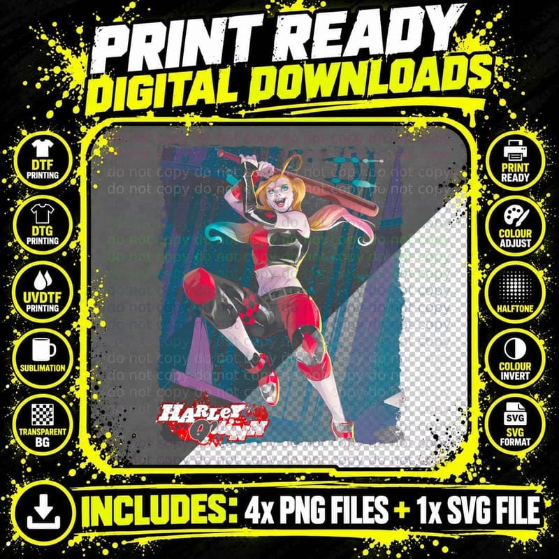 Harley Quinn Blonde Character with Hammer Colorful Rogue Png SVG Digital Bundle