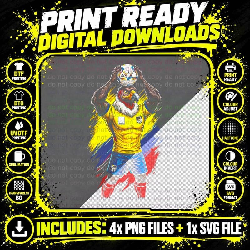 Hawk Mascot Footballer Yellow Kit Holding Ball Overhead Png SVG Digital Bundle