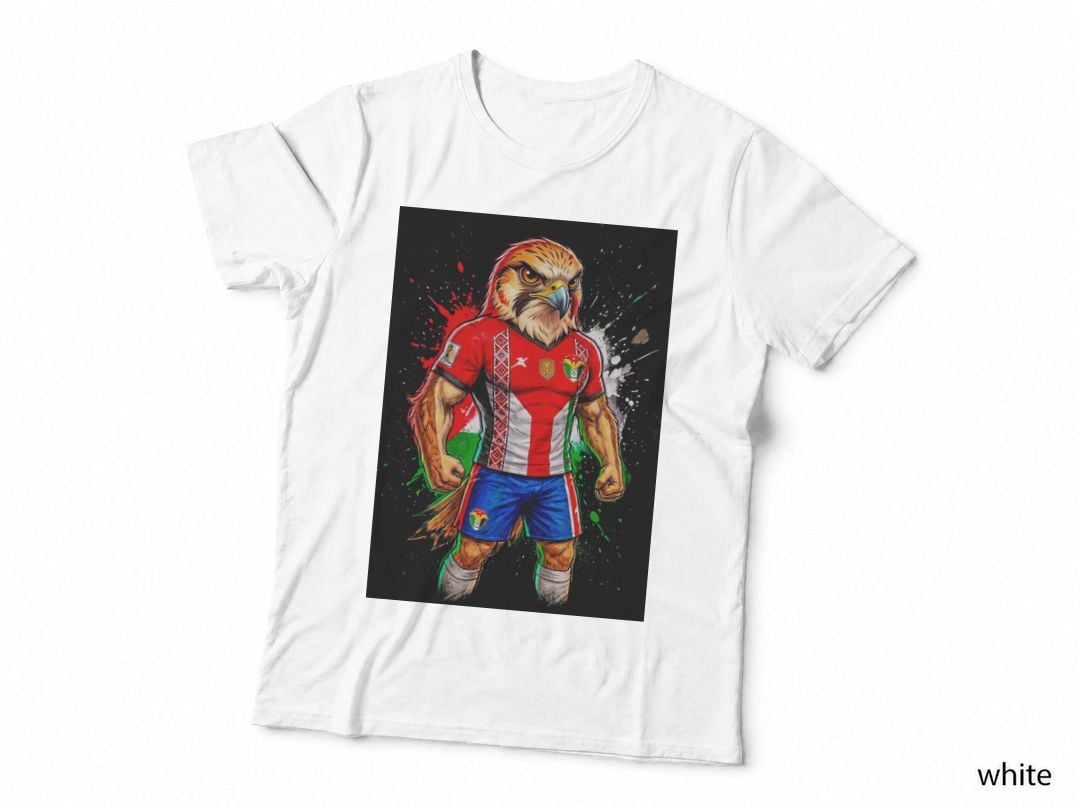 Hawk Mascot Red Jersey with White Zigzag Pattern Fists T-Shirt