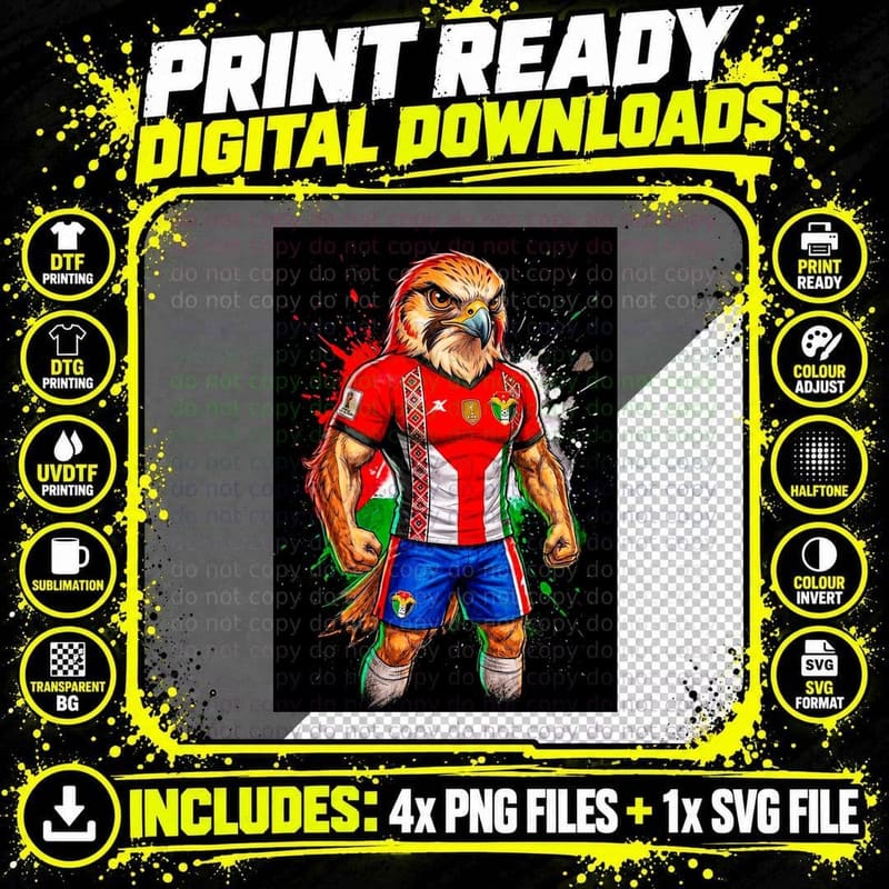 Hawk Mascot Red Jersey with White Zigzag Pattern Fists Png SVG Digital Bundle