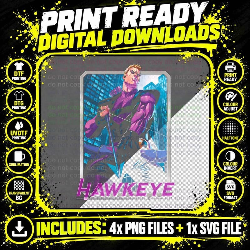Hawkeye Blue Pink Urban Halftone Archer City T-Shirt Png SVG Digital Bundle