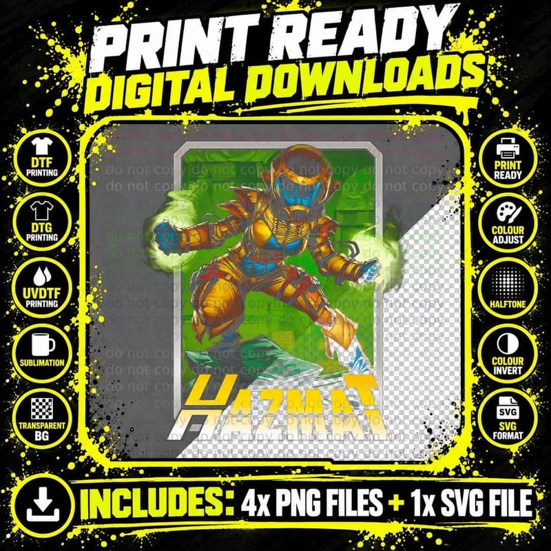 Hazmat Yellow Green Halftone Warrior Energy Dynamic Png SVG Digital Bundle