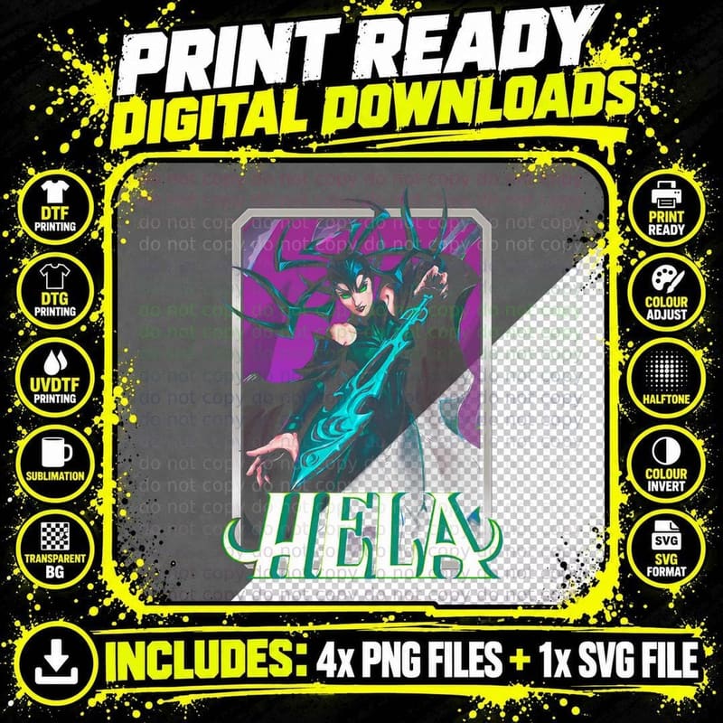 Hella Cyan Purple Dark Halftone Character Fantasy T-Shirt Png SVG Digital Bundle