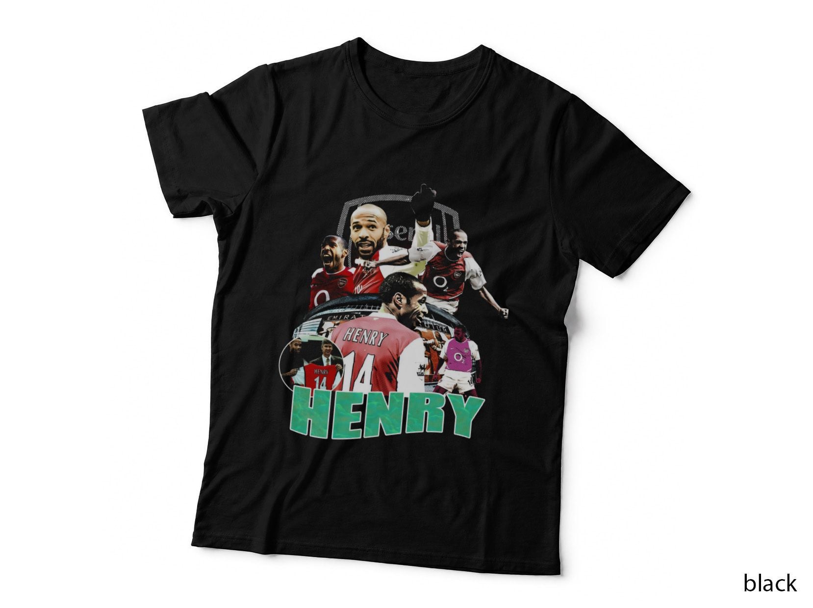 Henry Arsenal Red White Kit Number 14 Green Lettering O2 T-Shirt