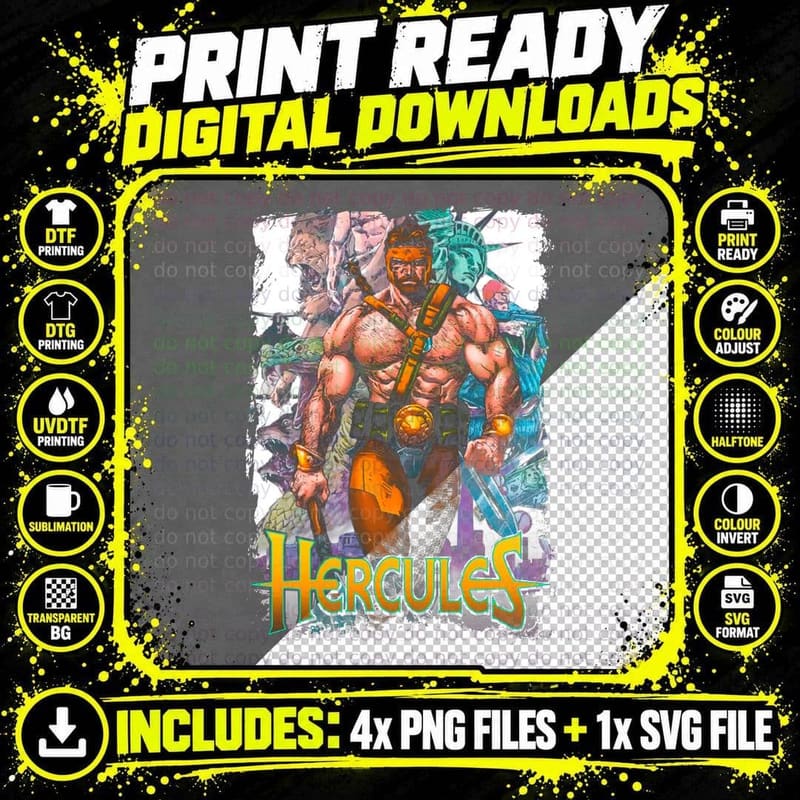 Hercules Muscular Male Multiple Figures Halftone T-Shirt Png SVG Digital Bundle
