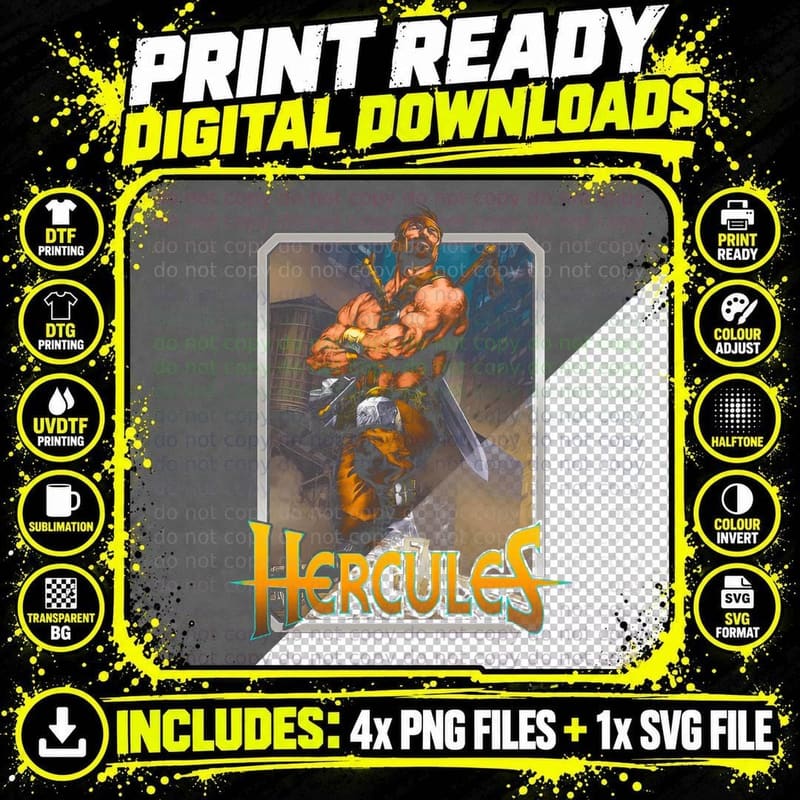 Hercules Orange Skin Hero Halftone Warrior Powerful Png SVG Digital Bundle