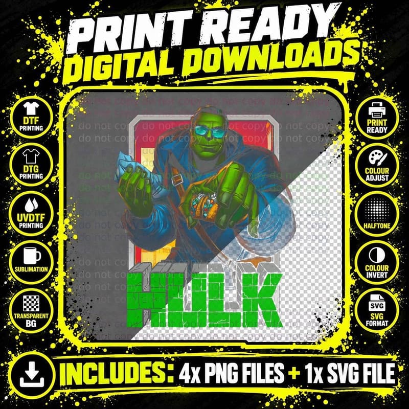 Hulk Green Red Hero Halftone Muscular Powerful T-Shirt Png SVG Digital Bundle