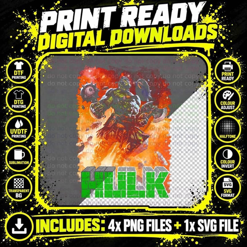 Hulk Mechanical Green Character Halftone T-Shirt Png SVG Digital Bundle