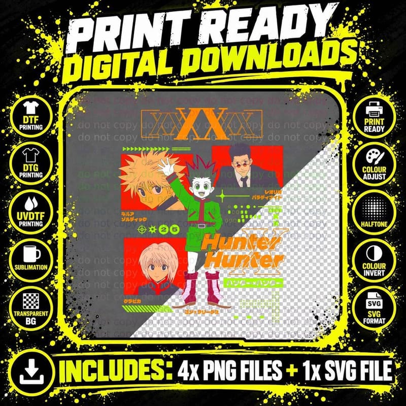 Hunter Xxx Orange Red Green Halftone Character Group Png SVG Digital Bundle