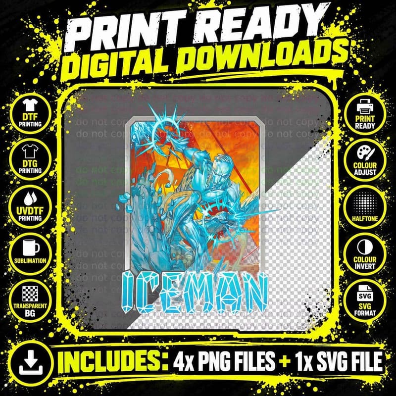 Iceman Blue Orange Cyan Halftone Character Frozen T-Shirt Png SVG Digital Bundle