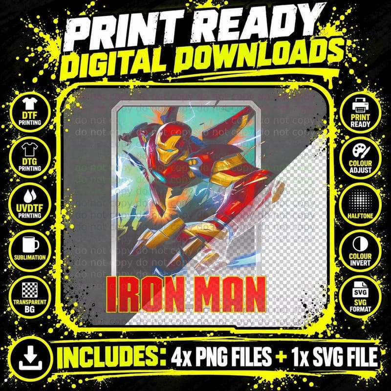 Iron Man Iron-Man Green Yellow Armor Halftone Action Png SVG Digital Bundle