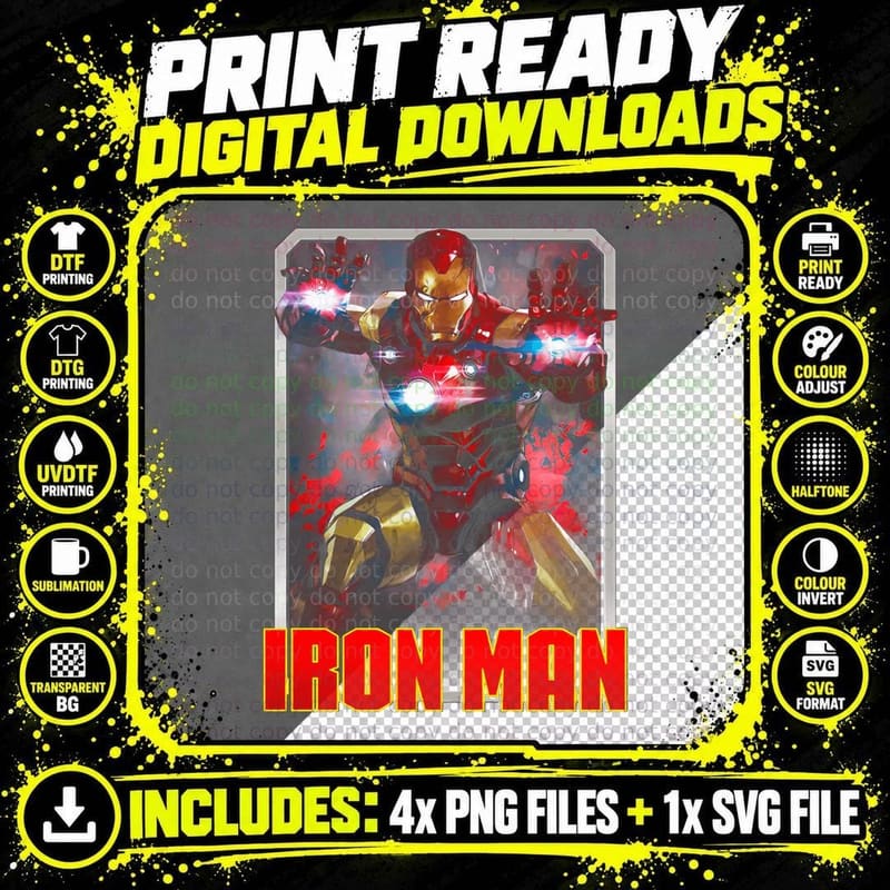 Iron Man Iron-Man Red Yellow Explosion Halftone Battle Png SVG Digital Bundle