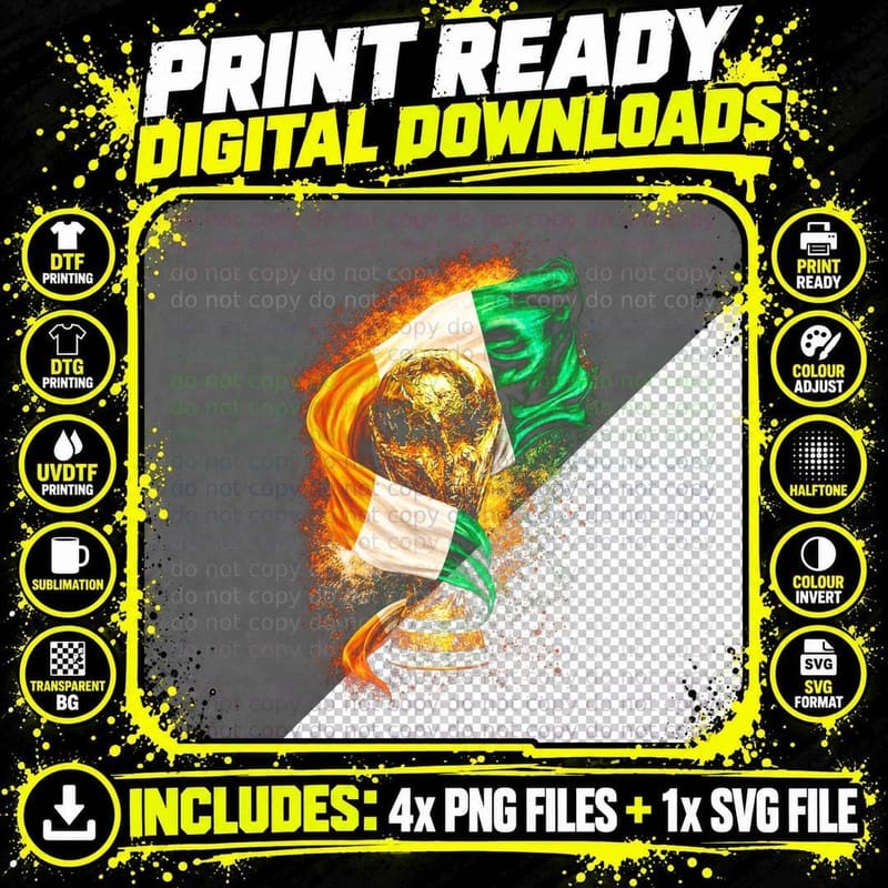 Ivory Coast World Cup Trophy Wrapped in Orange White Png SVG Digital Bundle