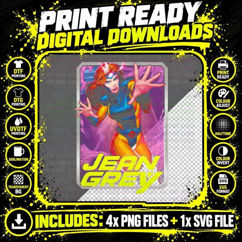 Jean Grey Orange Blue Female Halftone Character Energy Png SVG Digital Bundle