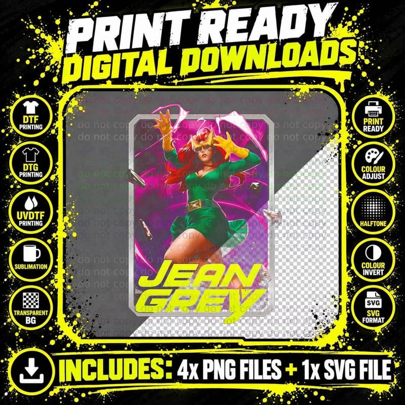Jean Grey Pink Yellow Female Halftone Character Power Png SVG Digital Bundle