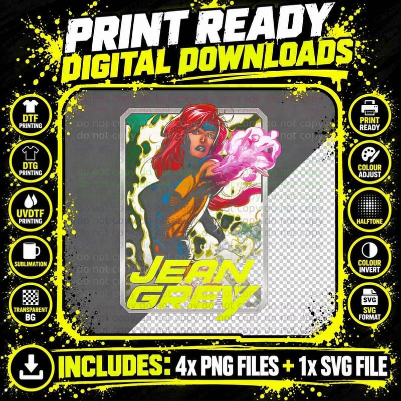 Jean Grey Yellow Female Musician Halftone Character Png SVG Digital Bundle