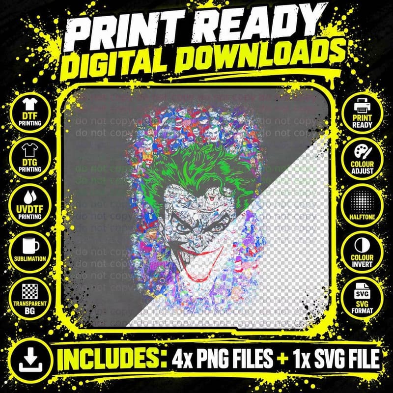 Joker Crowd Green-Haired Surrounded by Colorful Png SVG Digital Bundle