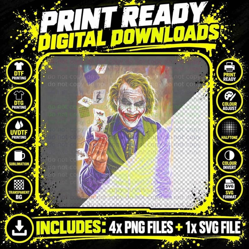 Joker Playing Cards Purple-Suited Clown with Comic Png SVG Digital Bundle