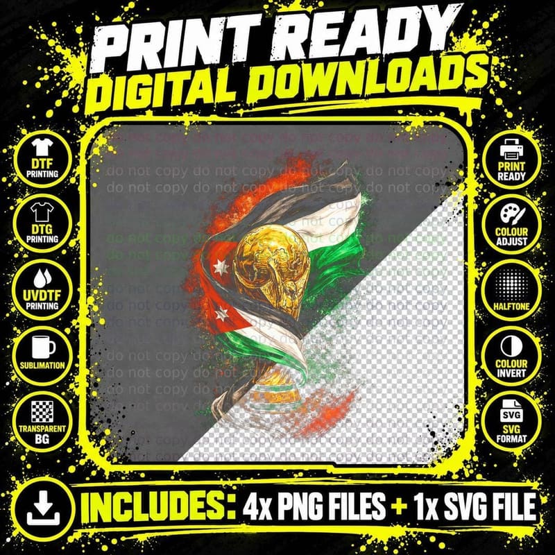 Jordan World Cup Trophy Wrapped in Flag Red Triangle Png SVG Digital Bundle