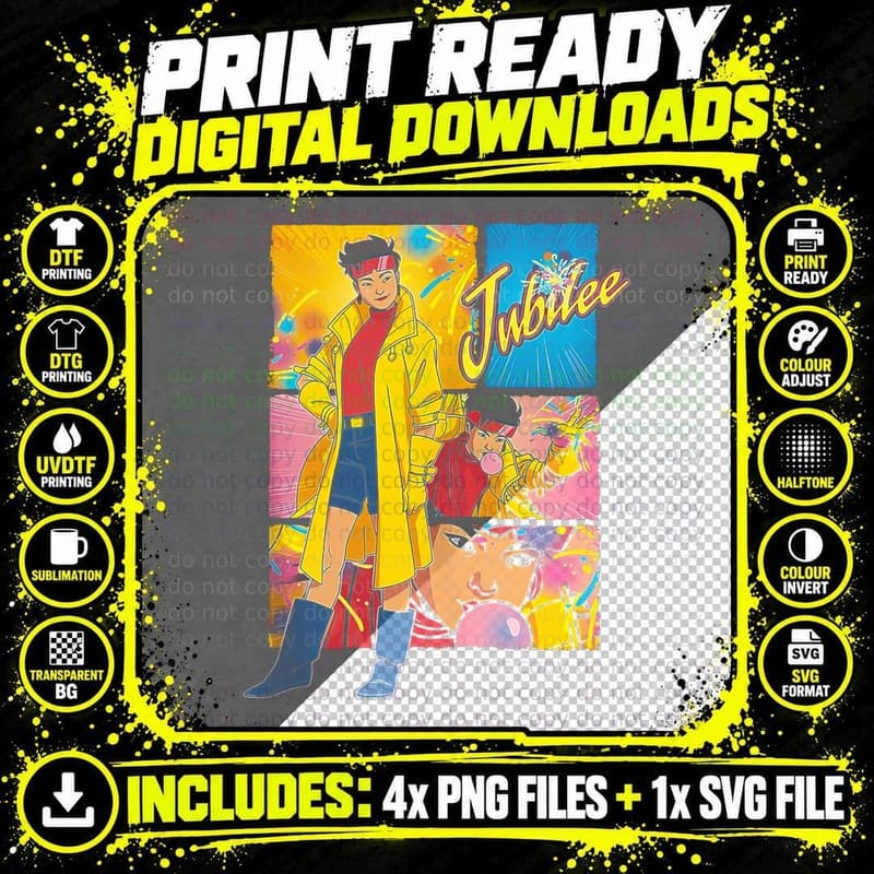 Jubilee Yellow Pink Blue Halftone Superhero Animation Png SVG Digital Bundle