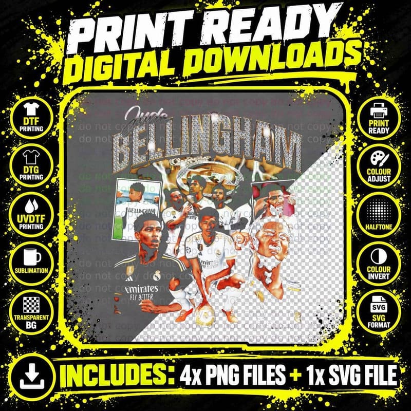 Jude Bellingham Real Madrid White Kit Silver Chrome Png SVG Digital Bundle