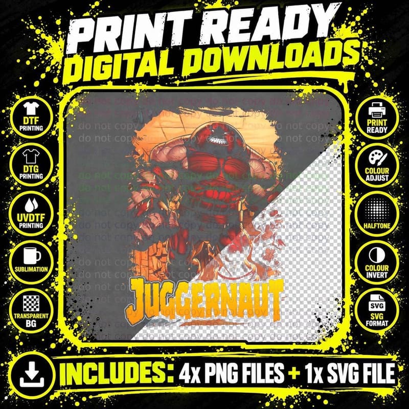 Juggernaut Red Character Sunglasses Orange Halftone Png SVG Digital Bundle