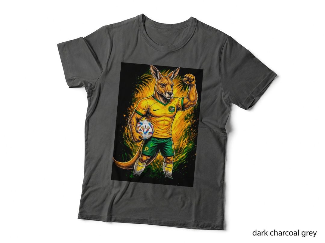 Kangaroo Footballer Yellow-Green Australia Kit Fist Raised Holding Ball T-Shirt