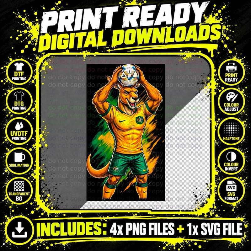 Kangaroo Footballer Yellow-Green Australia Kit Holding Png SVG Digital Bundle