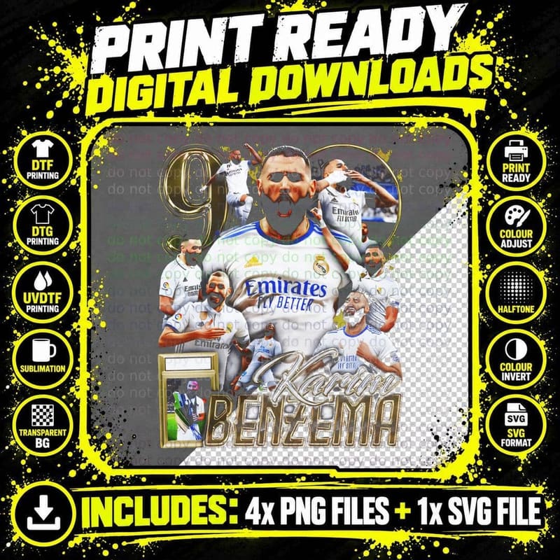 Karim Benzema Gold Bronze Collage Real Madrid Emirates Png SVG Digital Bundle