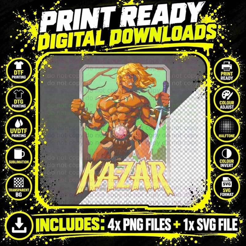 Kazar Orange Muscular Halftone Character Strong Warrior Png SVG Digital Bundle