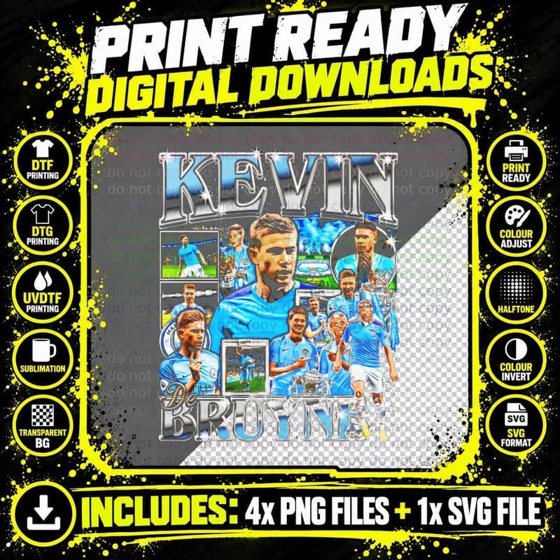 Kevin De Bruyne Manchester City Sky Blue Kit Puma Logo Png SVG Digital Bundle