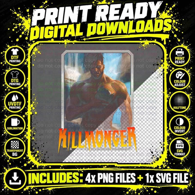 Killmonger Orange Muscular Shirtless Halftone Warrior Png SVG Digital Bundle