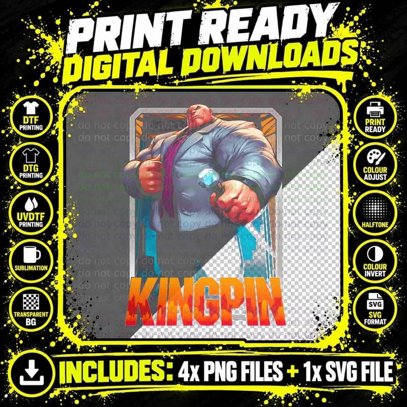 Kingpin Orange Red Muscular Halftone Villain Powerful Png SVG Digital Bundle