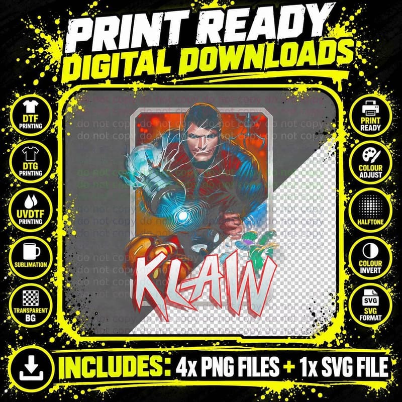 Klaw Green Orange Warrior Halftone Character Dynamic Png SVG Digital Bundle