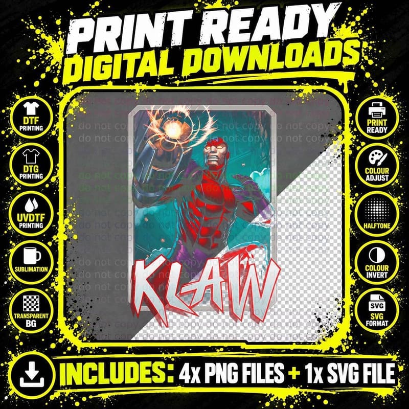 Klaw Red Cyan Warrior Halftone Villain Energy T-Shirt Png SVG Digital Bundle
