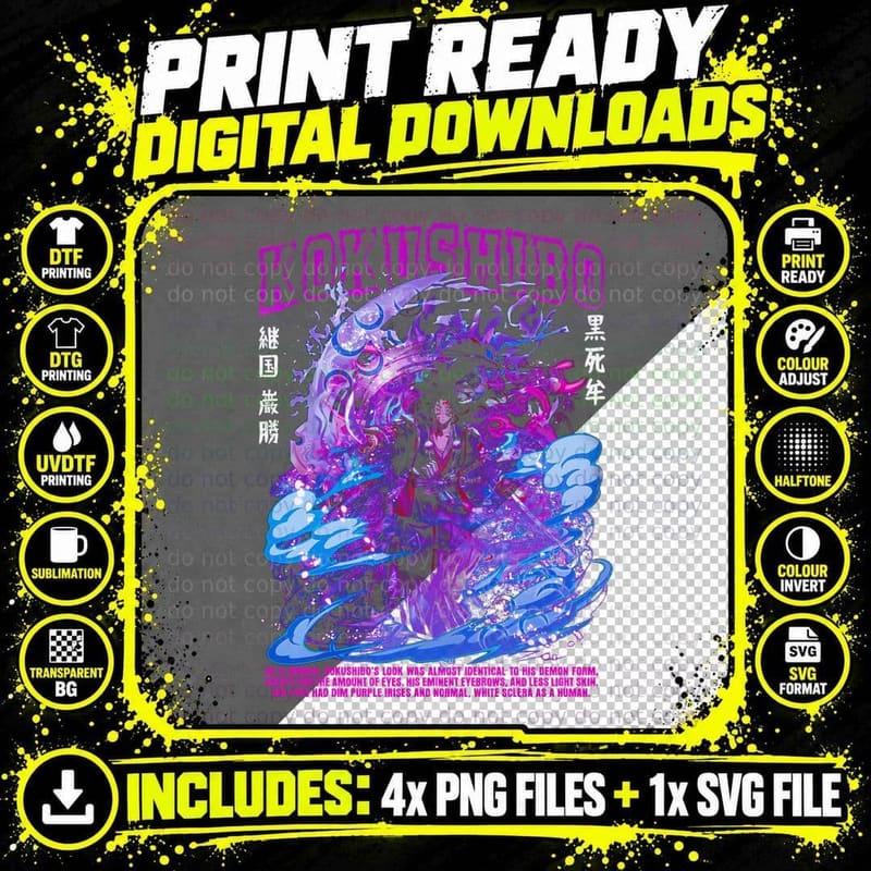 Kokushibo Purple Blue Effects Demon Character T-Shirt Png SVG Digital Bundle