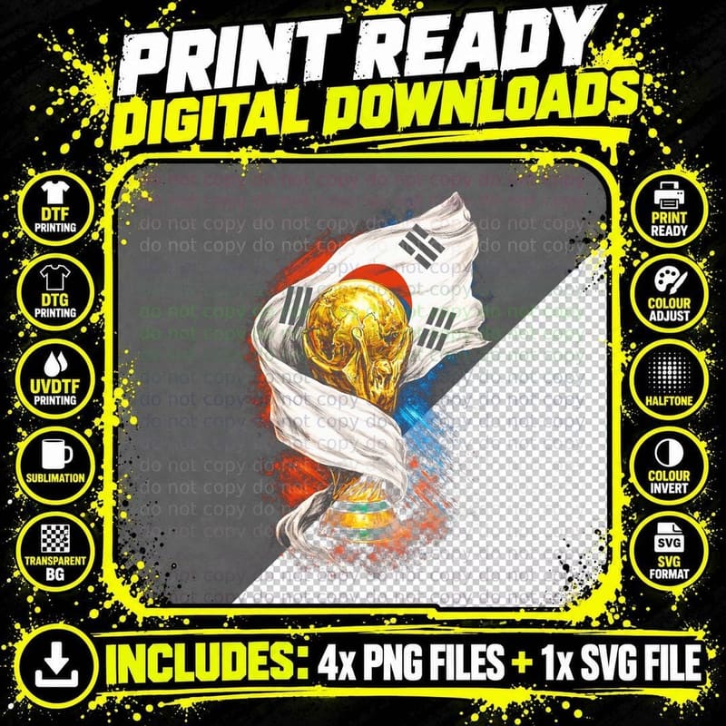 Korea Republic World Cup Trophy Wrapped in South Flag Png SVG Digital Bundle