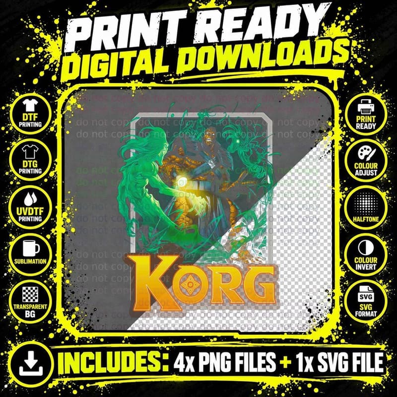 Korg Green Orange Plant Creature Halftone Character Png SVG Digital Bundle