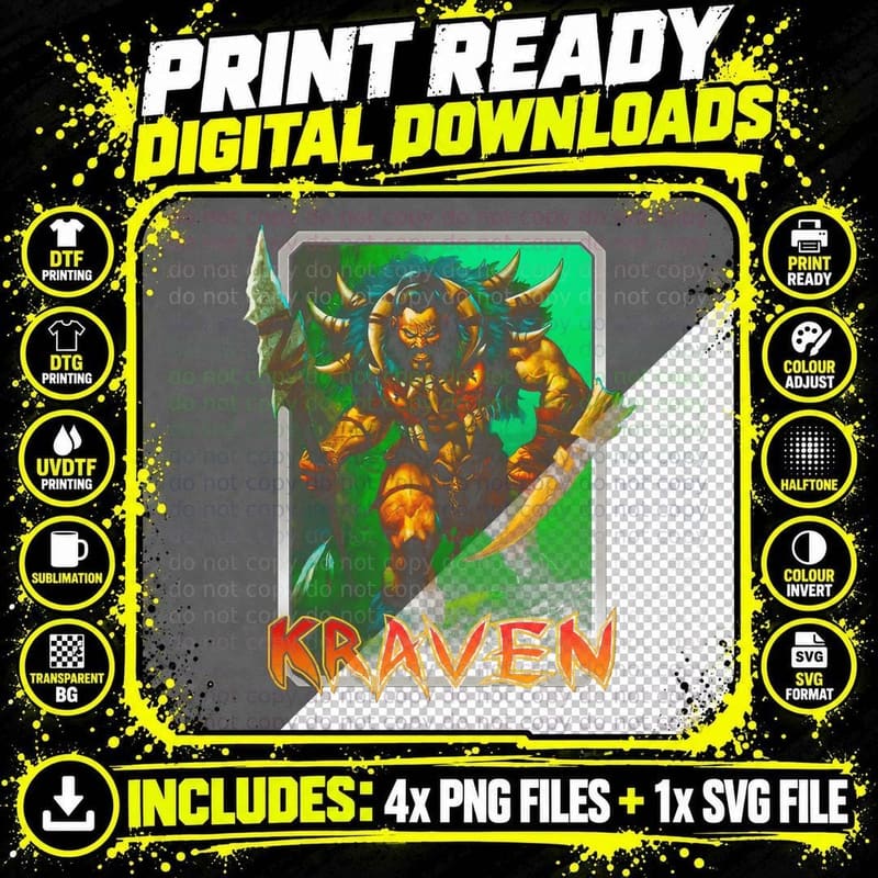 Kraven Green Yellow Demon Halftone Character Villain Png SVG Digital Bundle