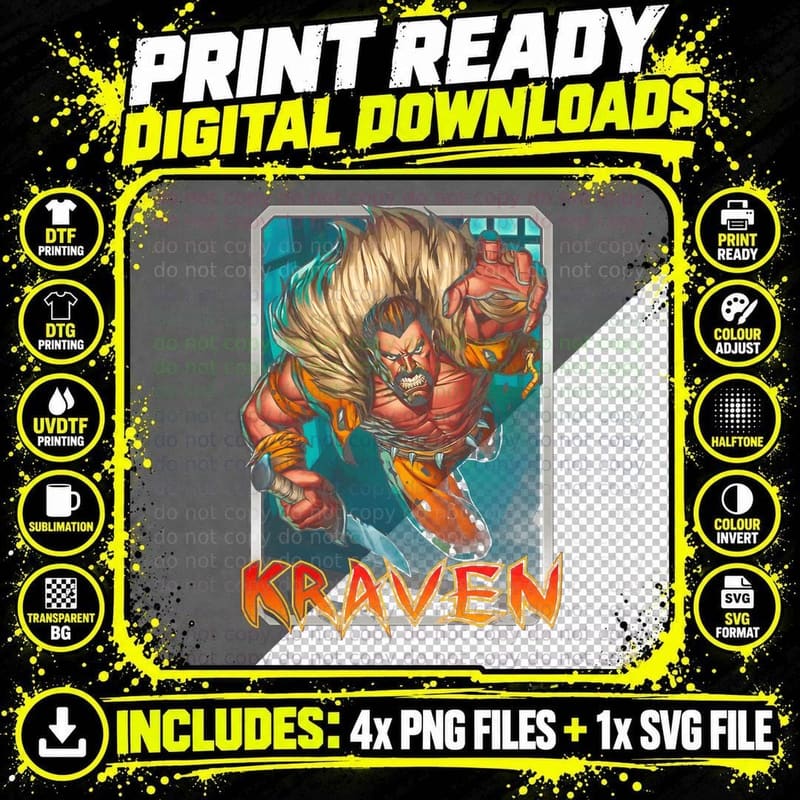 Kraven Orange Red Demon Halftone Villain Warrior T-Shirt Png SVG Digital Bundle