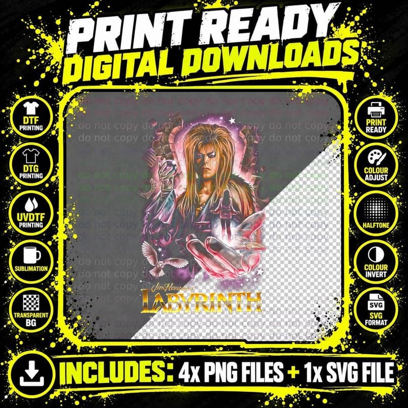 Labyrinth Fantasy Female Character Pink Purple Magic Png SVG Digital Bundle