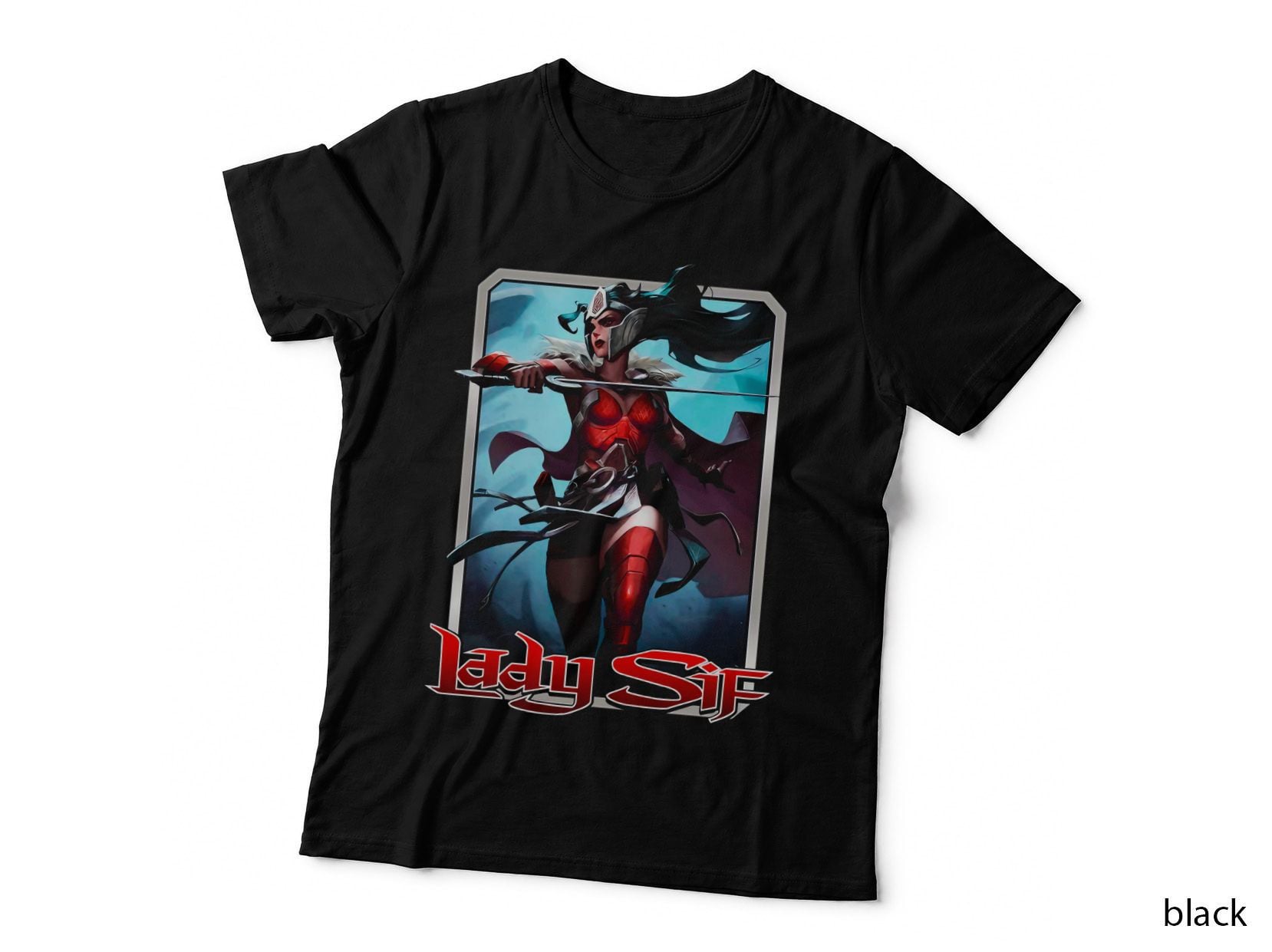 Lady Sif Red Black Warrior Halftone Character Battle T-Shirt