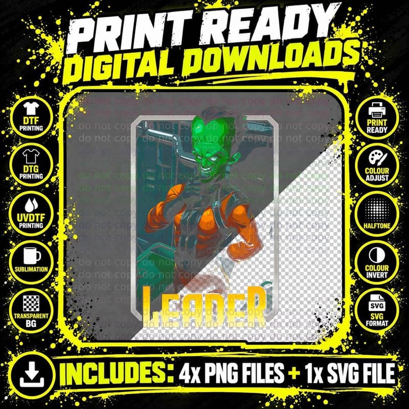 Leader Green Orange Cyborg Halftone Character Tech Png SVG Digital Bundle
