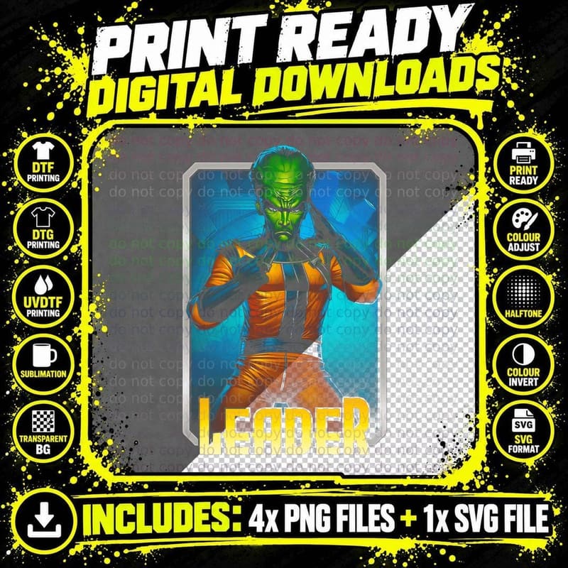 Leader Green Orange Cyborg Halftone Tech Villain T-Shirt Png SVG Digital Bundle