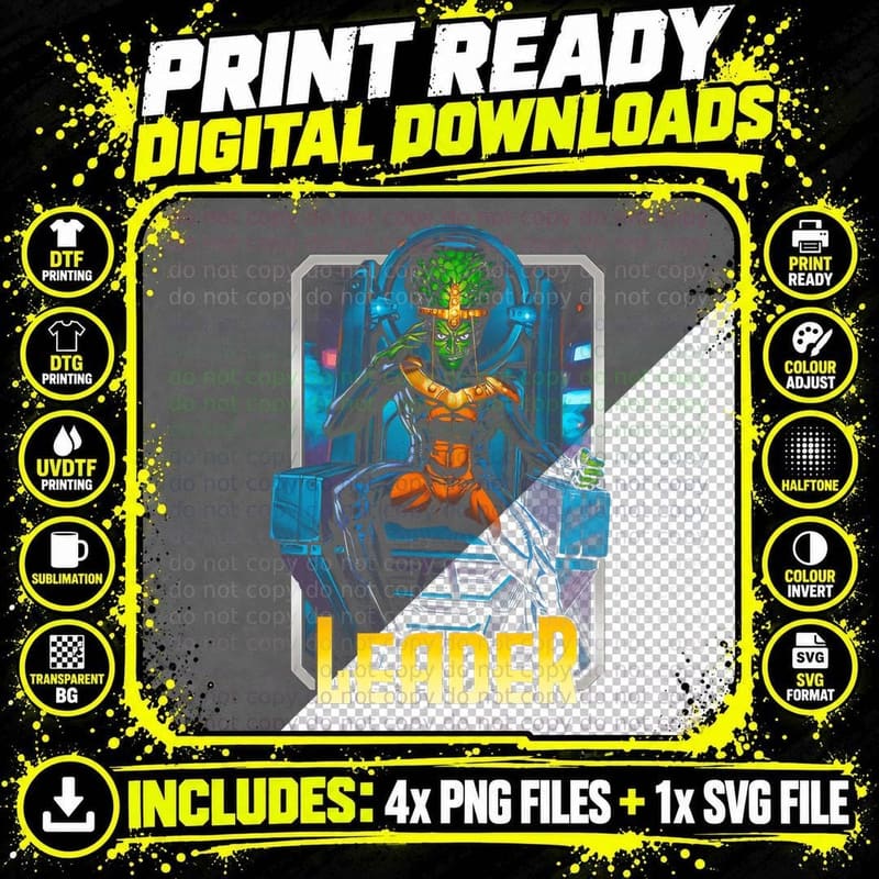 Leader Green Orange Cyborg Halftone Villain Tech T-Shirt Png SVG Digital Bundle