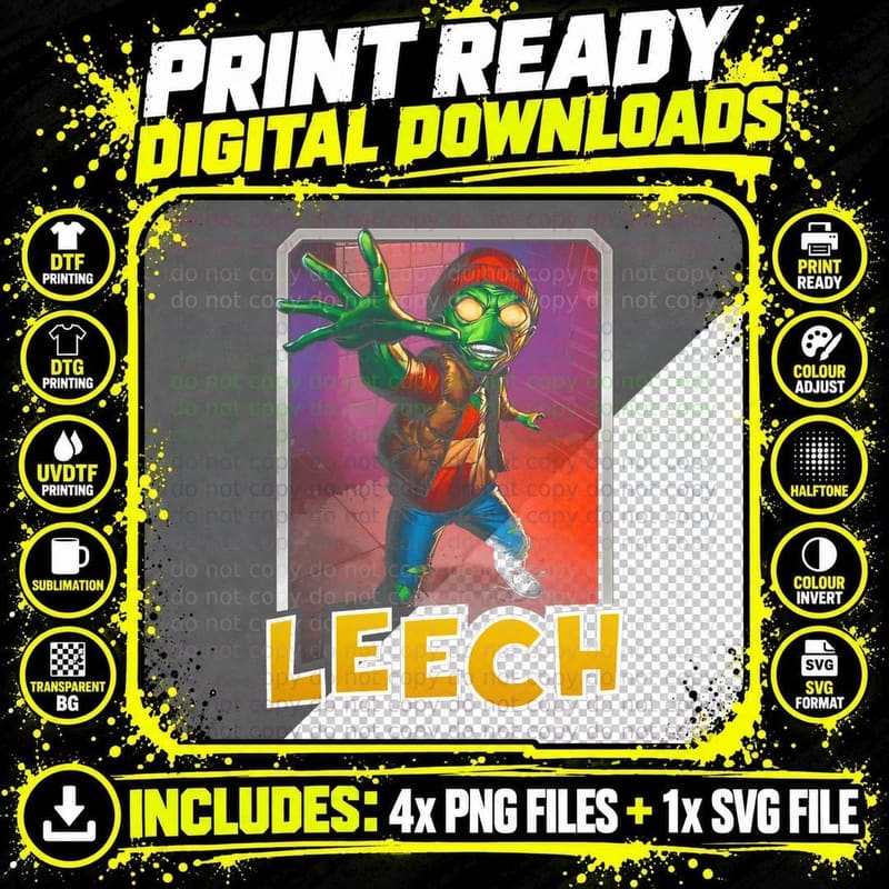 Leech Green Red Creature Halftone Character Monster Png SVG Digital Bundle