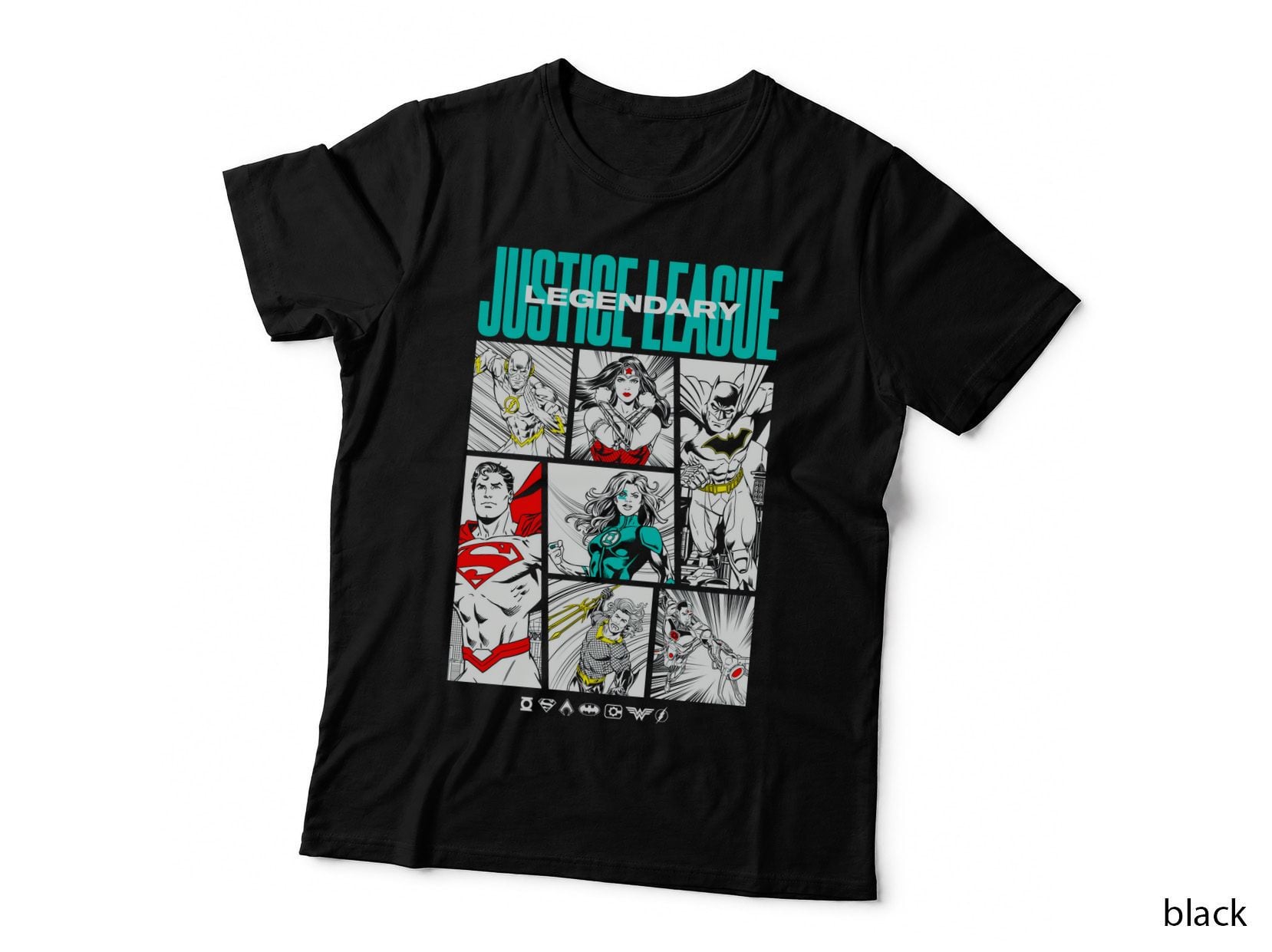 Legendary Justice League Monochromatic Comic Panels Team Black White T-Shirt